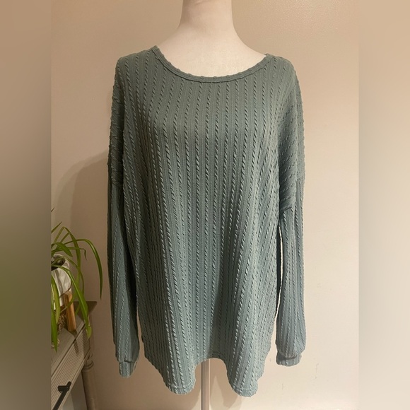 Ekouaer XXL Mint Green Textured Knit Tunic, Oversized Boho Chic Pullover Top - Picture 3 of 7